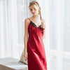 Daeyard Silk Nightgown Women Spring Summer Long Night Dress Sexy Lace Trim Spaghetti Straps Nightshirt Sleepwear Casual Homewear