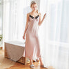 Daeyard Silk Nightgown Women Spring Summer Long Night Dress Sexy Lace Trim Spaghetti Straps Nightshirt Sleepwear Casual Homewear