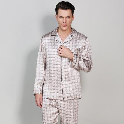 CEARPION Men Long Sleeve Sleepwear 100% Silk Pajamas Suit Casual Home Wear Men Comfortable 2PCS Shirt+Pant Nightwear Nightgown