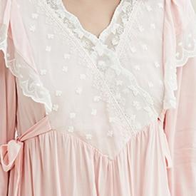 Gentlewoman Nightgown Vintage Lace Cotton Nightgown Women Elegant White Sleepwear Dress Long sleeved Nightdress Pink Ladies