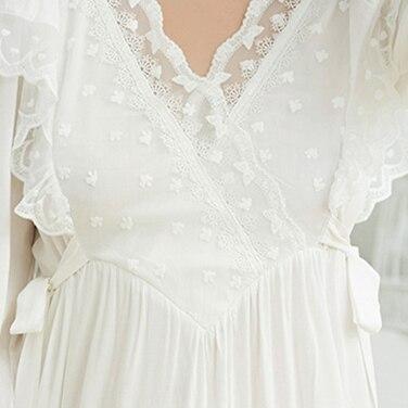Gentlewoman Nightgown Vintage Lace Cotton Nightgown Women Elegant White Sleepwear Dress Long sleeved Nightdress Pink Ladies