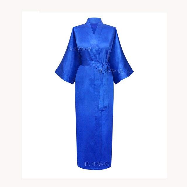New Solid Lengthen Kimono Long Robe Satin Dressing Gown Silk Wedding Bride Bridesmaid Robe Women Bathrobe Nightgown One Size
