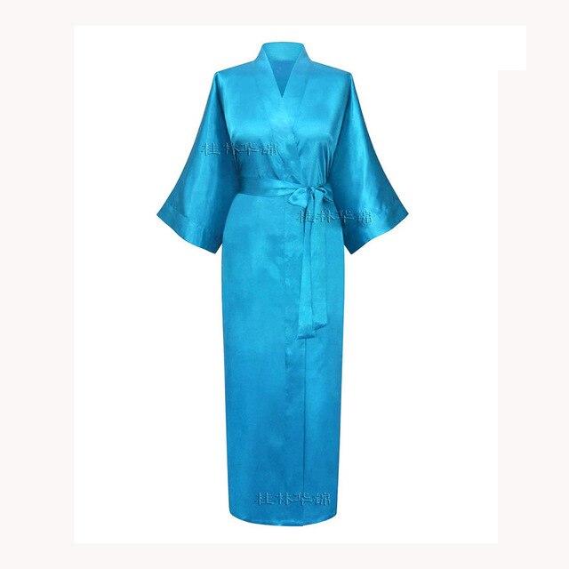 New Solid Lengthen Kimono Long Robe Satin Dressing Gown Silk Wedding Bride Bridesmaid Robe Women Bathrobe Nightgown One Size