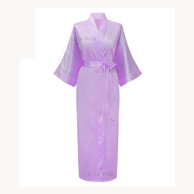 New Solid Lengthen Kimono Long Robe Satin Dressing Gown Silk Wedding Bride Bridesmaid Robe Women Bathrobe Nightgown One Size