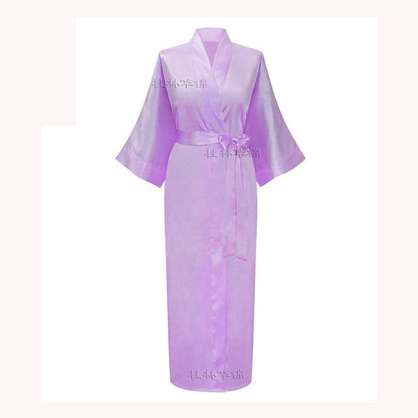 New Solid Lengthen Kimono Long Robe Satin Dressing Gown Silk Wedding Bride Bridesmaid Robe Women Bathrobe Nightgown One Size