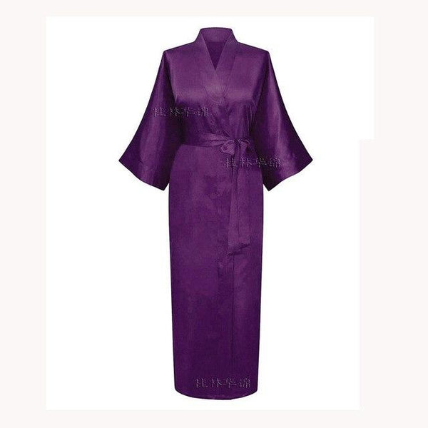 New Solid Lengthen Kimono Long Robe Satin Dressing Gown Silk Wedding Bride Bridesmaid Robe Women Bathrobe Nightgown One Size