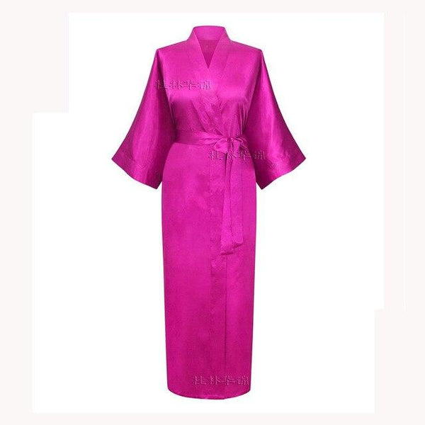 New Solid Lengthen Kimono Long Robe Satin Dressing Gown Silk Wedding Bride Bridesmaid Robe Women Bathrobe Nightgown One Size