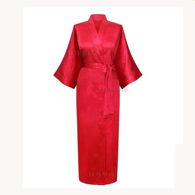 New Solid Lengthen Kimono Long Robe Satin Dressing Gown Silk Wedding Bride Bridesmaid Robe Women Bathrobe Nightgown One Size