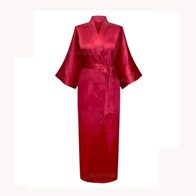 New Solid Lengthen Kimono Long Robe Satin Dressing Gown Silk Wedding Bride Bridesmaid Robe Women Bathrobe Nightgown One Size