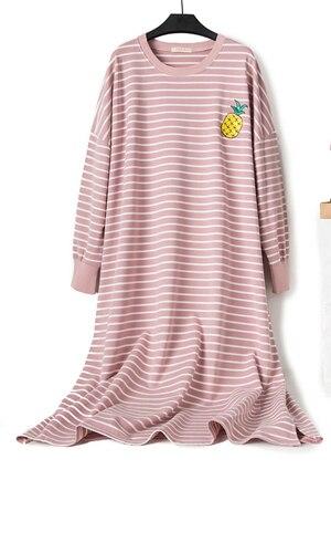 Jinsen Aite Cotton Women Nightgowns Spring Autumn Long Sleeve Casual Loose Striped Large Size Comfortable Sleepwear Dress JS735