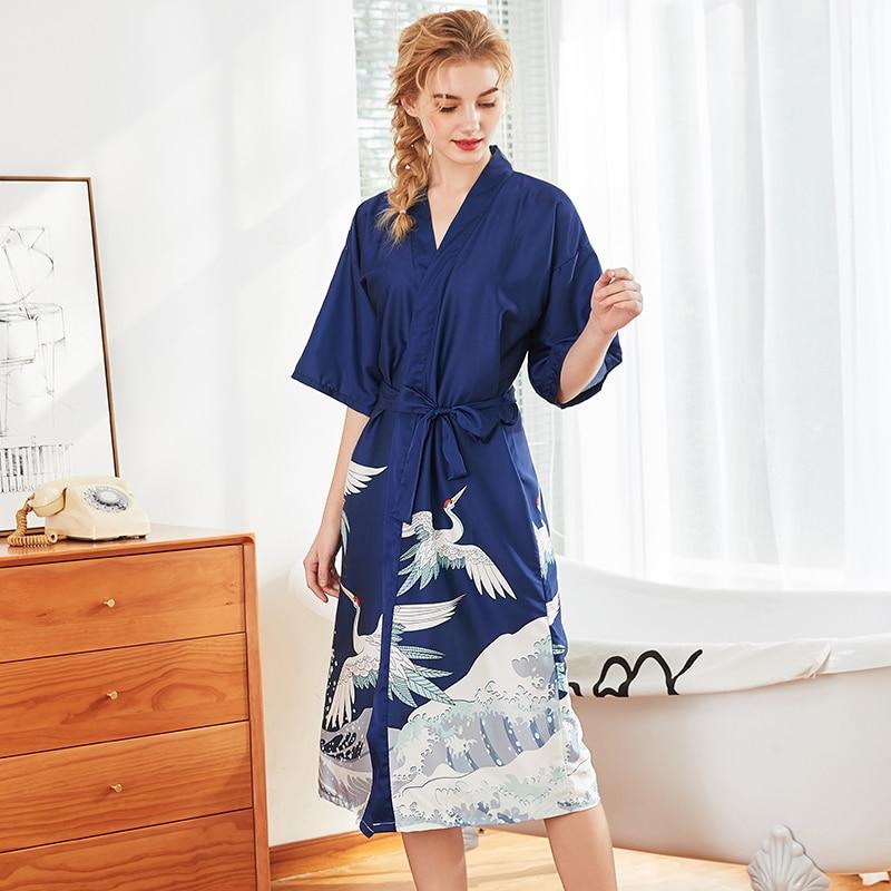 Sexy New Lady Long Robe Dress Satin Bathrobe Women Kimono Geisha Sleepwear Summer Print Nightgown Bridesmaid Brides Wedding Robe