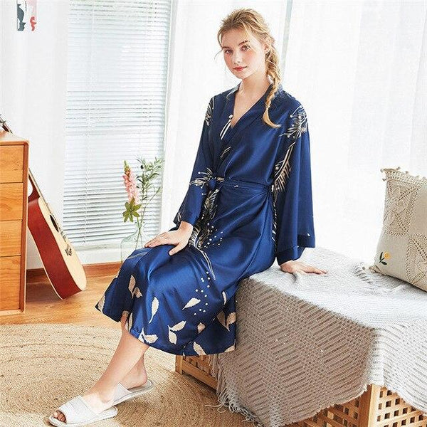 Sexy New Lady Long Robe Dress Satin Bathrobe Women Kimono Geisha Sleepwear Summer Print Nightgown Bridesmaid Brides Wedding Robe