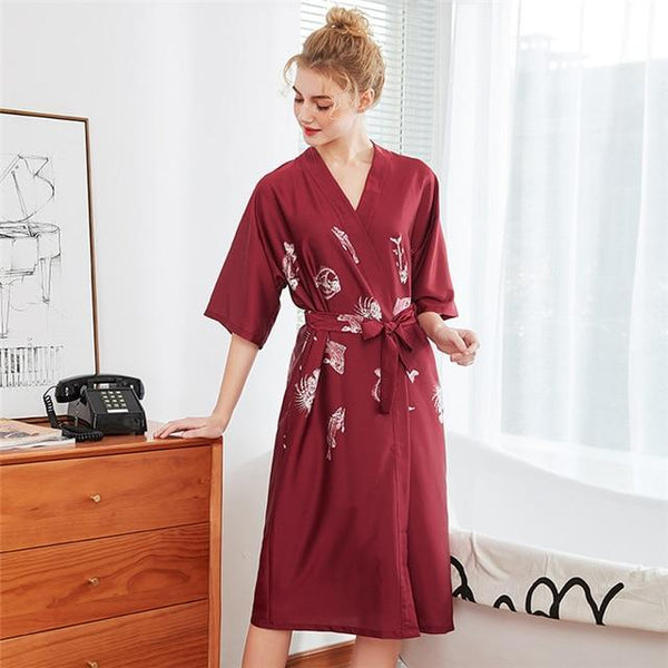Sexy New Lady Long Robe Dress Satin Bathrobe Women Kimono Geisha Sleepwear Summer Print Nightgown Bridesmaid Brides Wedding Robe