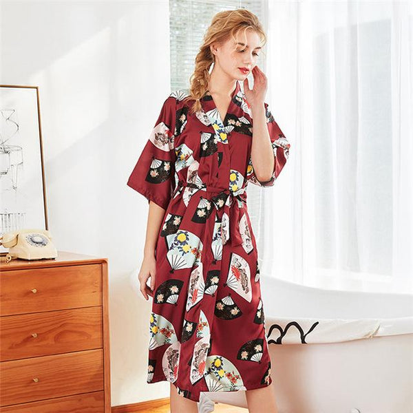 Sexy New Lady Long Robe Dress Satin Bathrobe Women Kimono Geisha Sleepwear Summer Print Nightgown Bridesmaid Brides Wedding Robe