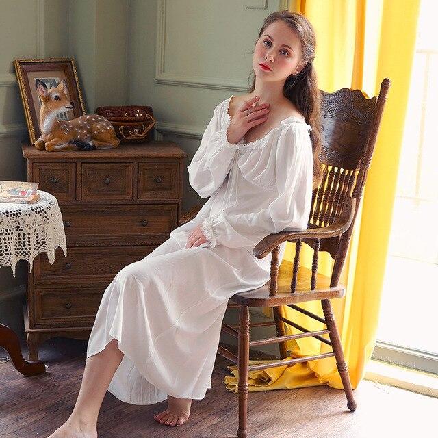 Long White Pink Cotton Sexy V Neck Sleep Wear Night Shirt Home Dress Vintage Nightgown Princess Sleepwear 2018 Ladies Nightdress