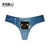 FORUDESIGNS Brazilian Bikini Bottoms Thong Swimsuit Cute Denim Cat Design G-string Sexy Swimwear Shorts Women Tankini Swimsuits