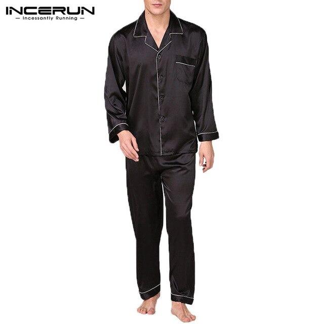 Soft Comfortable Men Robe Sleepwear Men's Pajama Set Stain Silk Pyjamas Long Sleeve Tops Pant Nightgown Homewear Sexy Loungewear