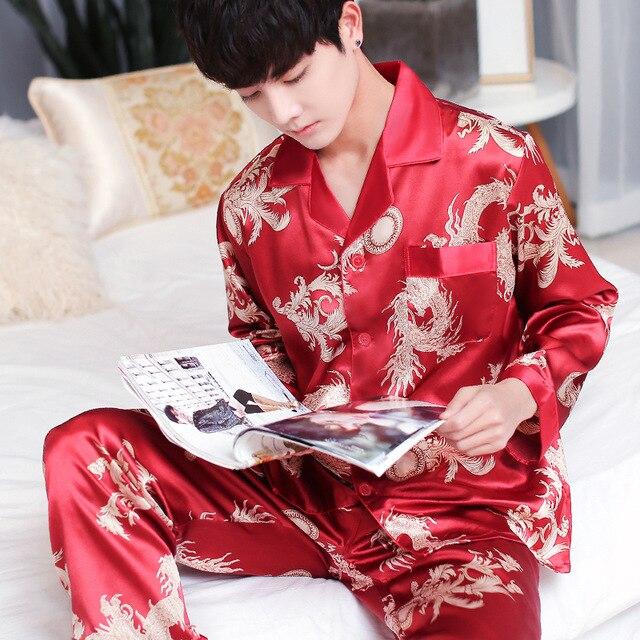 2019 summer satin silk pajamas for men silk sleepwear male pajama set soft nightgown for men pyjamas Soft Cozy Satin Nightgown