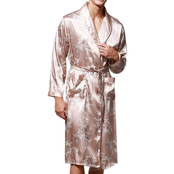 Men Mens Robe Long Sleeves Bathrobe Silk Kimono Print Pajamas Bathrobe Night Dressing Gown  #2