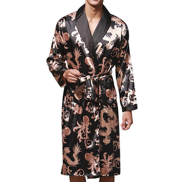 Men Mens Robe Long Sleeves Bathrobe Silk Kimono Print Pajamas Bathrobe Night Dressing Gown  #2