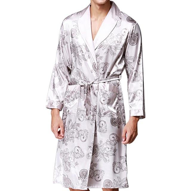 Men Mens Robe Long Sleeves Bathrobe Silk Kimono Print Pajamas Bathrobe Night Dressing Gown  #2