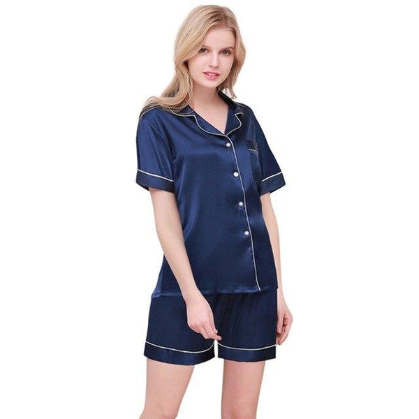 New Satin Silk Pajama Set Men Women Summer Sleepwear Pajama Set Short Sleeve Silk Pijama Nightgown Sleep Lounge Plus Size