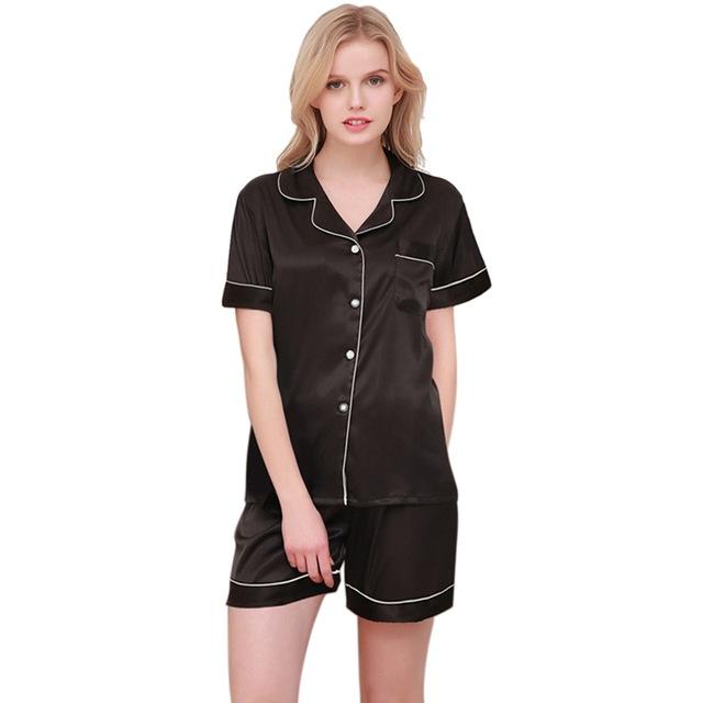 New Satin Silk Pajama Set Men Women Summer Sleepwear Pajama Set Short Sleeve Silk Pijama Nightgown Sleep Lounge Plus Size