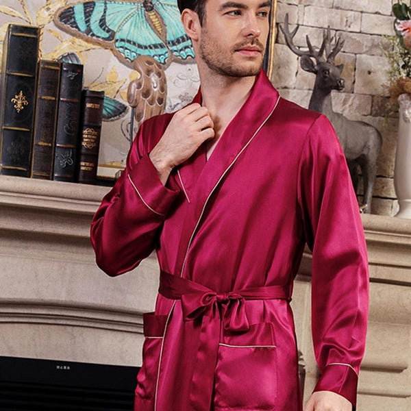 CEARPION Spring New Men Bathrobe Silk Sleepwear Elegant Long Sleeve Night Gown Home Dressing Gown Soft Men Lounge Wear