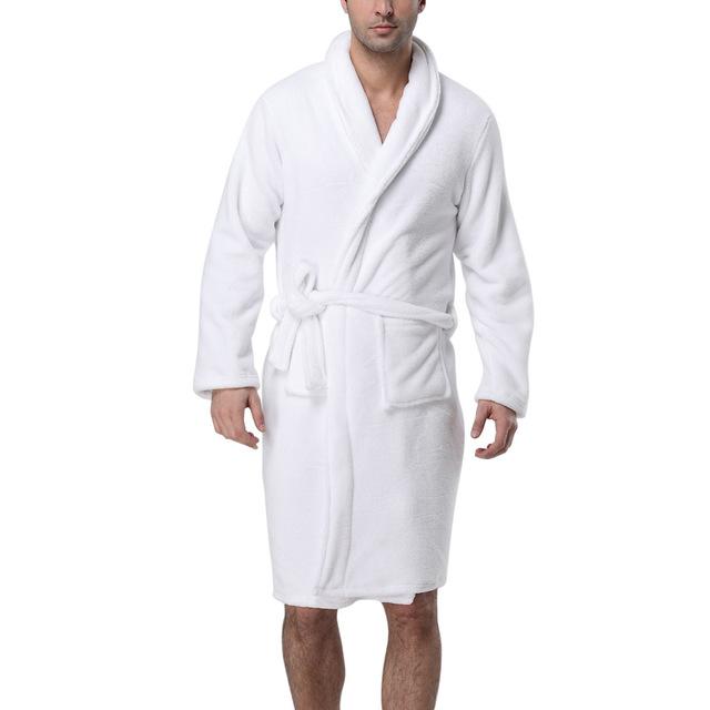 2019 On Sale Men Luxury Winter Bathrobe Mens Warm Silk Flannel Long Kimono Bath Robe Male Bathrobes Night Dressing Gown C30