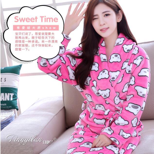 Girls Sleeping Gown Female Warm Thickened Flange Long Sleeves Bathrobe Men's Coral Velvet Pajamas Home Dress Marriage Robe D2120