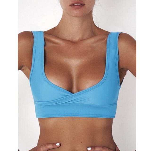 Summer new sexy Women backless Push-up Padded Bra Bikini Solid Swimsuit Swimwear Bathing Two-Piece Separates bikini top costume