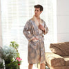 Cross-Border Men One-Piece Silk Robe Summer Thin Silk-like Long Sleeve Pajamas XL Bathrobes 88001 (No Pants)