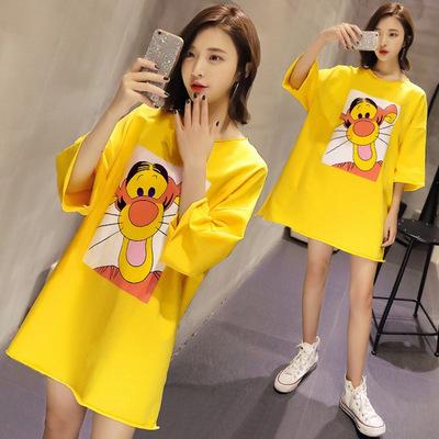 Women Long Cotton Nightgown Summer Cartoon Stripe Sleepwear Nightdress Lounge Wear Night Dress Home Sleepshirt Nighty Sleepshirt