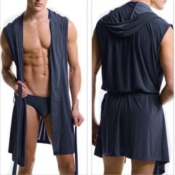 Best price Summer dress bath robe with briefs men sexy pajamas sleepwear Silk pijama hombre hooded bathrobe men bath 5 color set