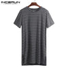 Chic Men Pajama Summer Dress Male Fashion Lounge Stripe Baggy Short Sleeve Sleepwear Nightshirt Underwear Homewear