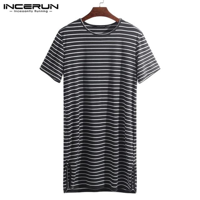Chic Men Pajama Summer Dress Male Fashion Lounge Stripe Baggy Short Sleeve Sleepwear Nightshirt Underwear Homewear