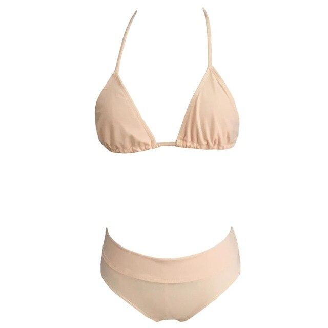 Topmelon 2019 Hot Sexy Bikini Solid Mid Waist Swimsuit Swimwear Beach Bathing Wire Free Mayo Black Or Lgiht Pink Two Pieces