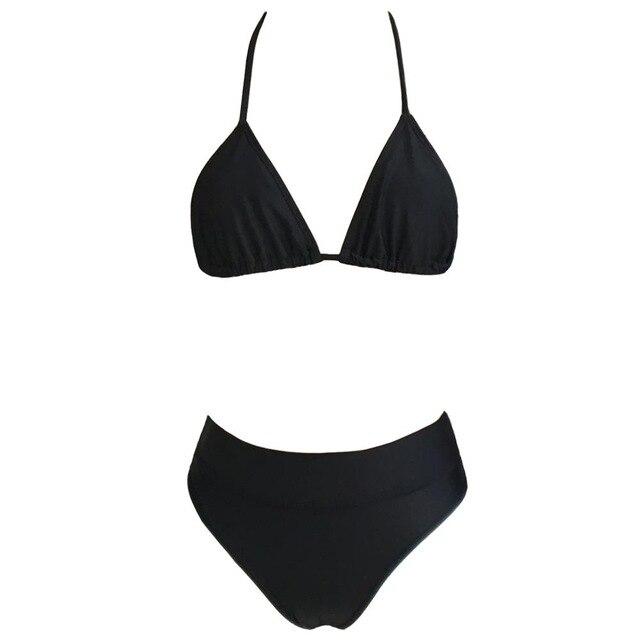 Topmelon 2019 Hot Sexy Bikini Solid Mid Waist Swimsuit Swimwear Beach Bathing Wire Free Mayo Black Or Lgiht Pink Two Pieces