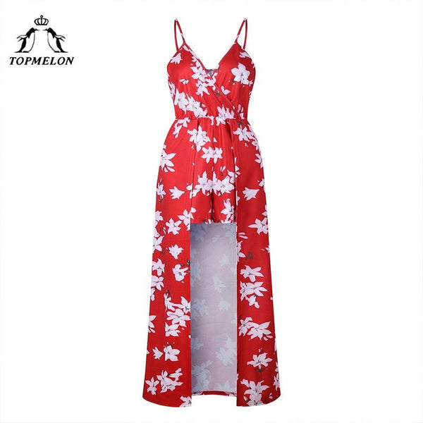 TOPMELON Dress Women Summer Beach Floral Dress 2018 Elegant Long Maxi Cut Out Sleeveless Dresses Casual Party Romper Plus Size