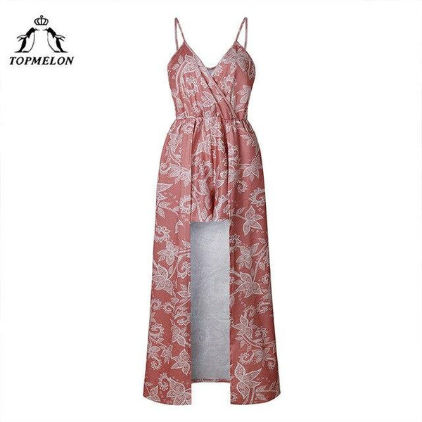 TOPMELON Dress Women Summer Beach Floral Dress 2018 Elegant Long Maxi Cut Out Sleeveless Dresses Casual Party Romper Plus Size