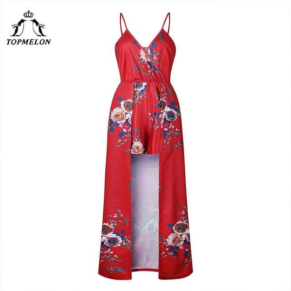 TOPMELON Dress Women Summer Beach Floral Dress 2018 Elegant Long Maxi Cut Out Sleeveless Dresses Casual Party Romper Plus Size