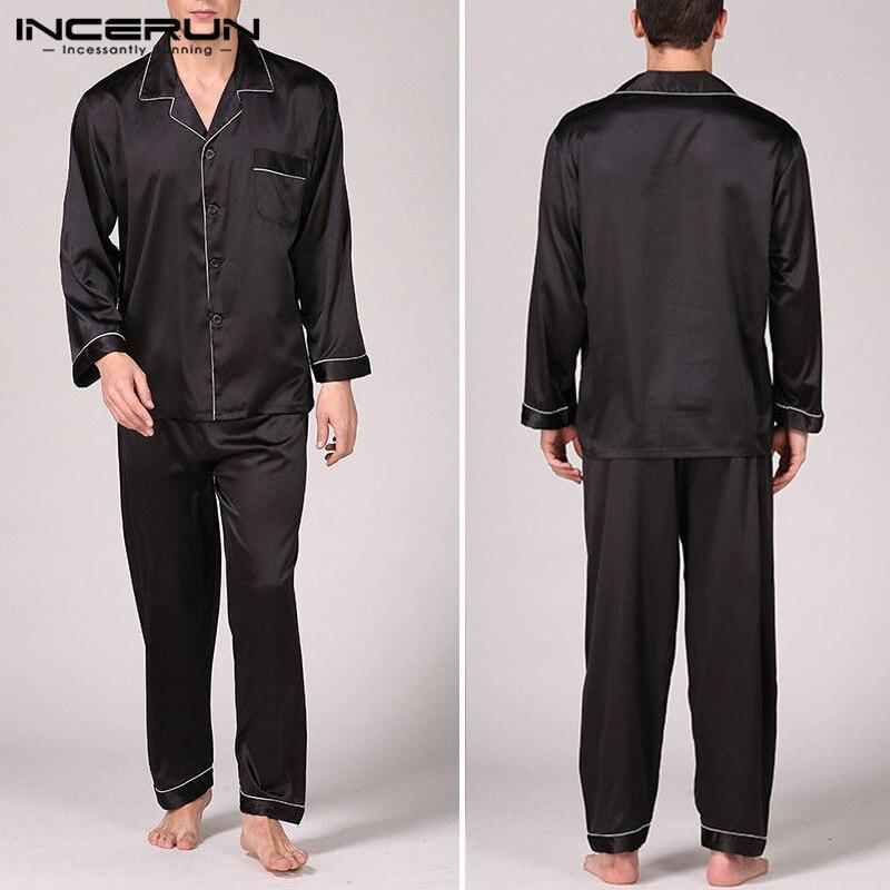 Chic 2019 Autumn Sleepwear Pajama Set Stain Silk Men Robe Men's Pyjamas Long Sleeve Tops Pant Nightgown Homewear Sexy Loungewear