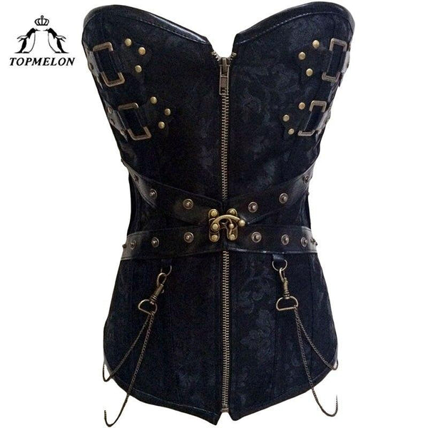 TOPMELON Women's Bustier Victorian Style Top Sexy Rivets Chains Decorated Black Slimming Waist Tummy Control Costume for Women