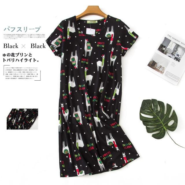 Cute cartoon sexy women nightdress summer short sleeve 100% cotton sleepwear pyjamas women nightgowns Plus size 90kg