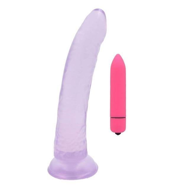 YEMA 2 PCS Violet Realistic Dildo&10 Mode Bullet Vibrator Sex Toys for Women Strap On Clitoris G Spot Stimulater Vibrators