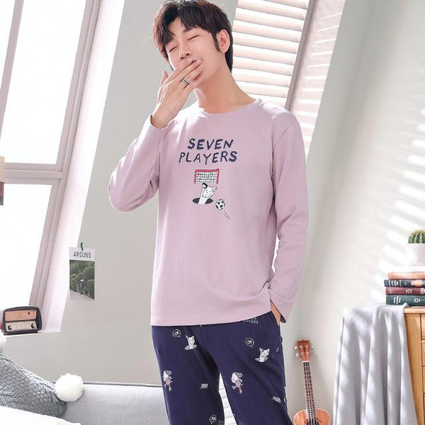 Men Pajama Cotton Gray O-neck Sleepwear Men Long Sleeve Home Clothes Plus Size L-3XL Pijama Male Underwear Set Pyjamas Nightwear
