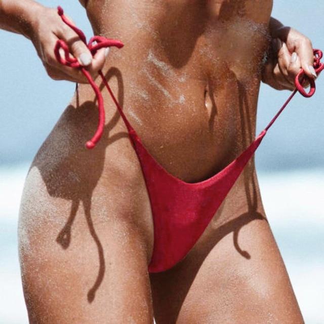 bikini thong bottom side tie Women Swimwear Brazilian Cheeky Bikini Bottom Side Tie Thong Bathing Swimsuit #XTN