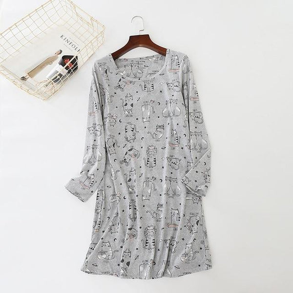 2019 New Casual Night Dress Sleepwear Soft Cotton Long Sleeve Stretchy Nightgown Female Nightwear Night Sleeping Gown For Women