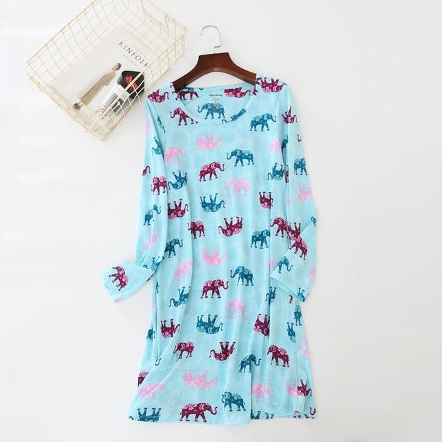 2019 New Casual Night Dress Sleepwear Soft Cotton Long Sleeve Stretchy Nightgown Female Nightwear Night Sleeping Gown For Women
