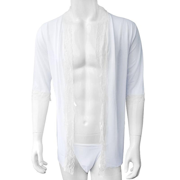 Sexy Lingerie Sleepwear For Sissy Silk Lace Night Gown Robe Dress Nightwear Mens Sissy Babydoll G-String Thong Underwear